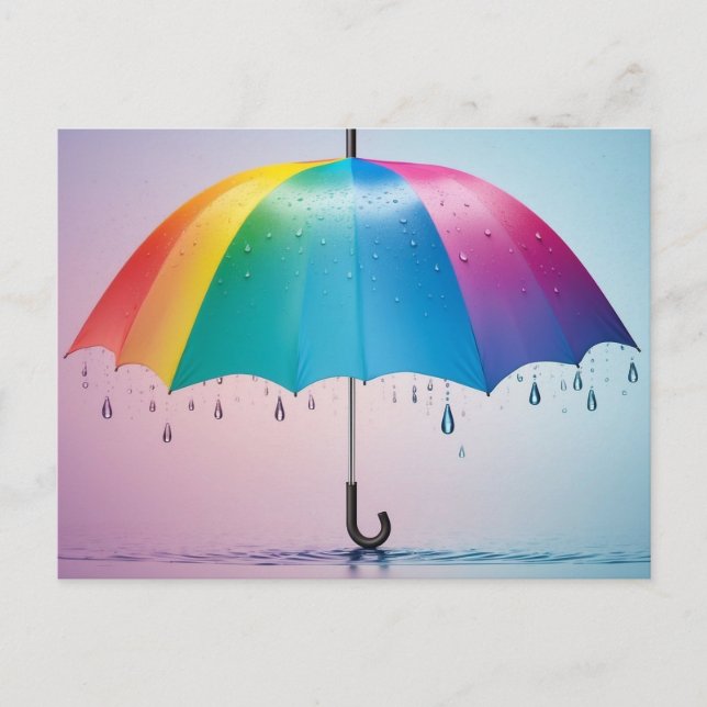 Regenbogenschirm mit Regentropfen Postkarte (Vorderseite)