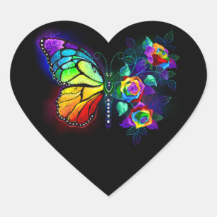 Regenbogenschmetterling Herz-Aufkleber