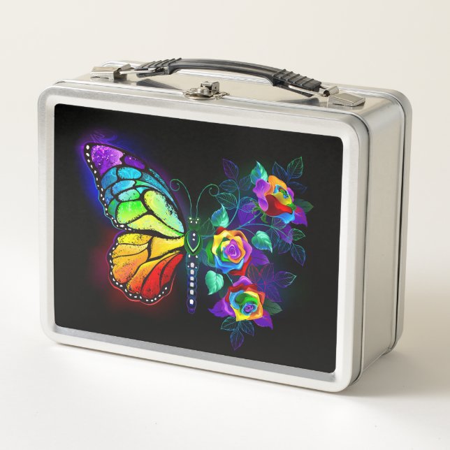 Regenbogenschmetterling Metall Brotdose (Vorderseite)