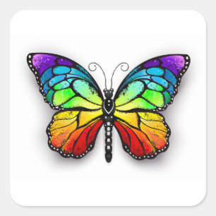 Regenbogenschmetterling Monarch Quadratischer Aufkleber