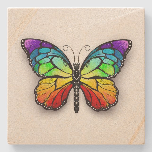 Regenbogenschmetterling Monarch Steinuntersetzer (Vorderseite)