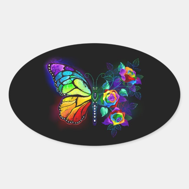 Regenbogenschmetterling Ovaler Aufkleber (Vorderseite)