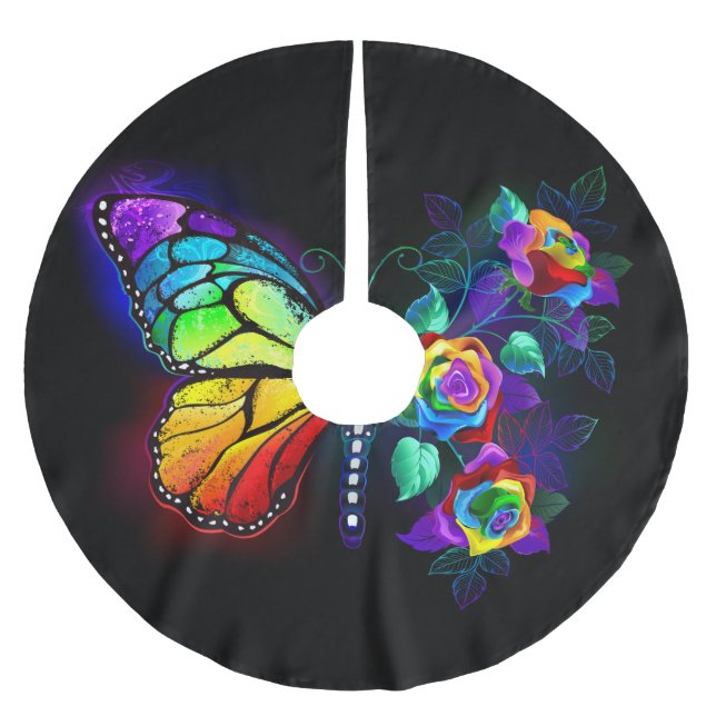 Regenbogenschmetterling Polyester Weihnachtsbaumdecke (Vorderseite)