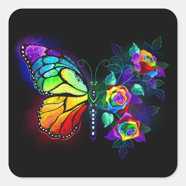 Regenbogenschmetterling Quadratischer Aufkleber (Vorderseite)