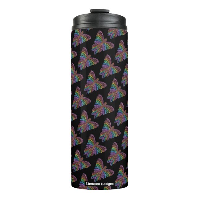Regenbogenschmetterling (schwarz) - Thermal Tumble Thermosbecher (Vorderseite)