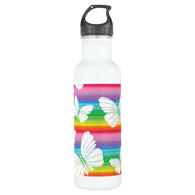 Regenbogenschmetterlinge Edelstahlflasche (Vorderseite)
