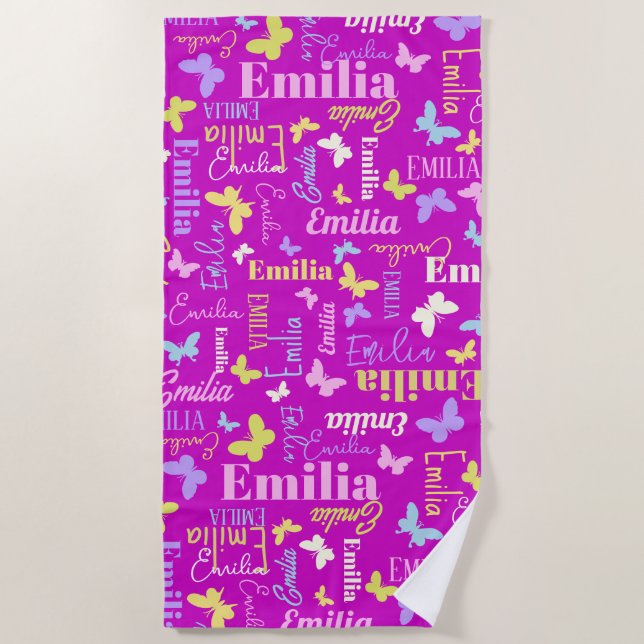 Regenbogenschmetterlinge individuelle Name Emilia  Strandtuch (Vorderseite)