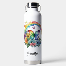 Regenbogenschmetterlinge und Blume Trinkflasche