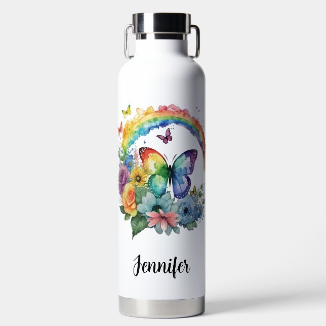 Regenbogenschmetterlinge und Blume Trinkflasche (Vorderseite)