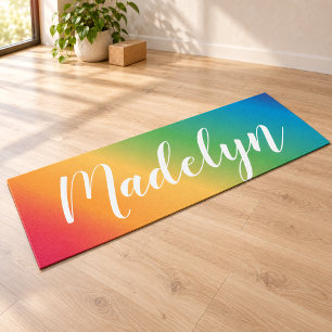 Regenbogenspektrum-Schrift-Monogramm-Name Yogamatte
