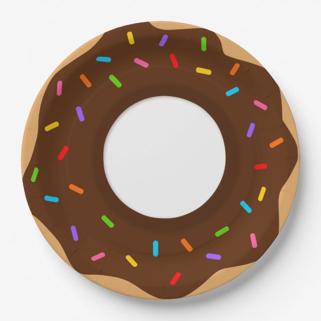 Regenbogensprinklen Schokolade Donut Pappteller (Vorderseite)