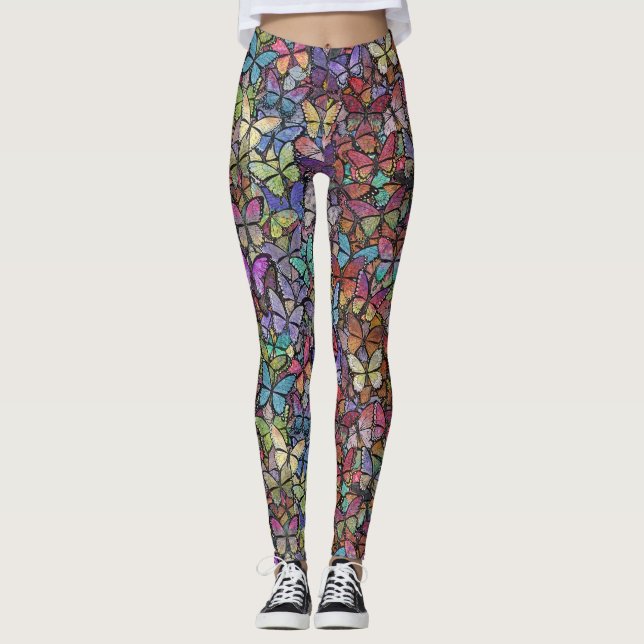 Regenbogenspröde Fantasy-Schmetterlingsmuster Leggings (Vorderseite)