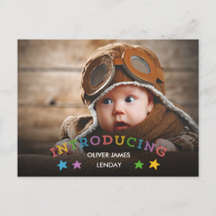 Regenbogenstars   Baby Birth Announction Postcard Ankündigungspostkarte
