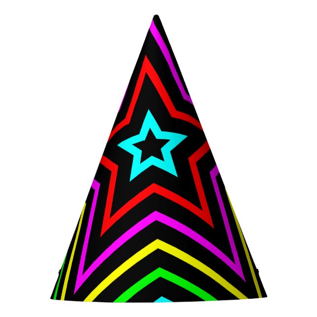Regenbogensterne auf Schwarz Partyhütchen (Vorderseite)