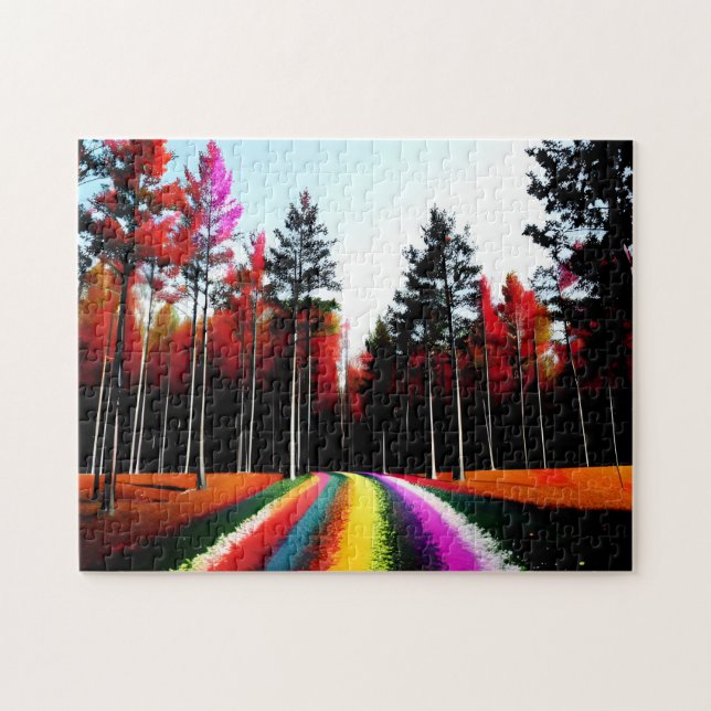Regenbogenstraße durch den verzauberten Herbstwald (Horizontal)