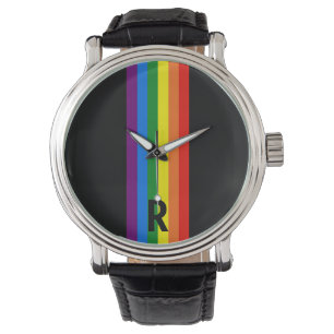 Regenbogenstreifen auf dem Personalisierten Schwar Armbanduhr