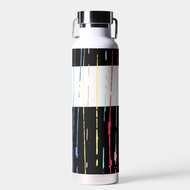 Regenbogenstreifen auf Schwarz Trinkflasche (Vorne)