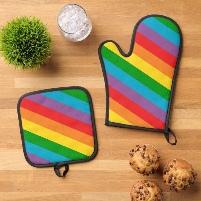 Regenbogenstreifen farbenfroh ofenhandschuh & Topflappen-Set (Oben Unten)