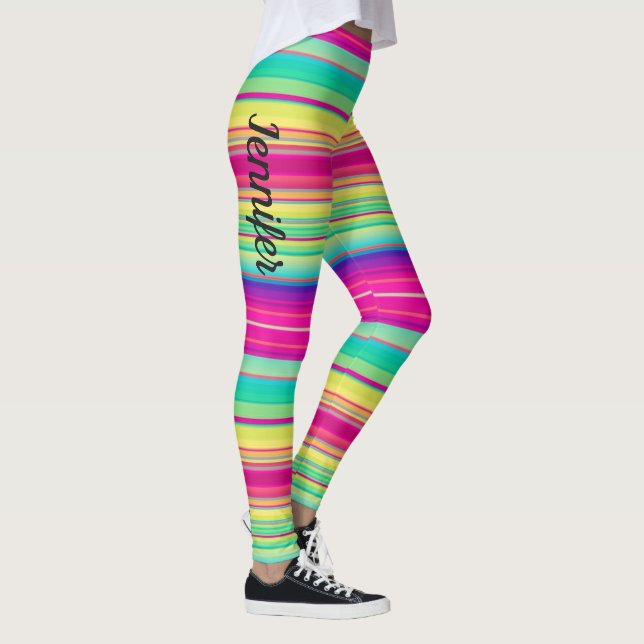 Regenbogenstreifen Farbige Individuelle Name-Leggi Leggings (Rechts)