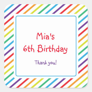 Regenbogenstreifen Fun farbenfrohe Gastgeschenk Au Quadratischer Aufkleber