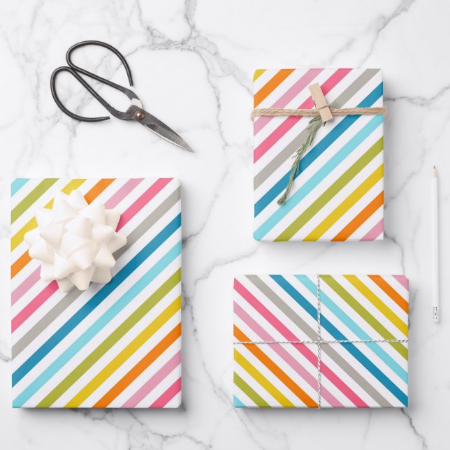 Regenbogenstreifen Geschenkpapier Set (Vorderseite)