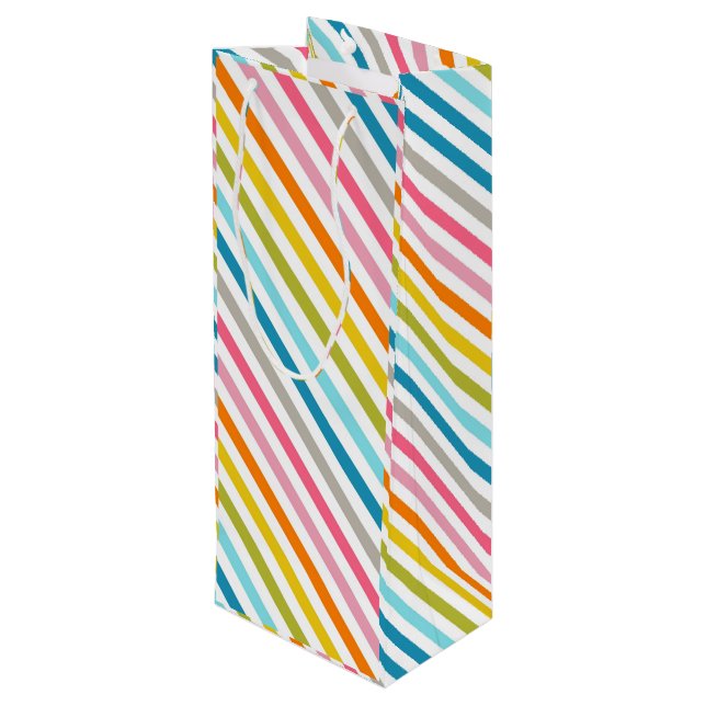 Regenbogenstreifen Geschenktüte Für Weinflaschen (Rückseite Schrägansicht)