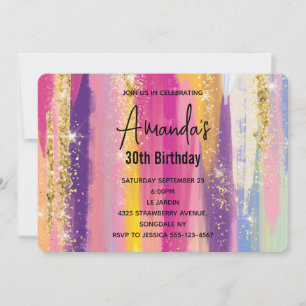 Regenbogenstreifen mit falschem Gold-Glitter-Gebur Einladung