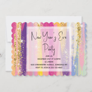 Regenbogenstreifen mit goldenem Glitter Silvester Einladung