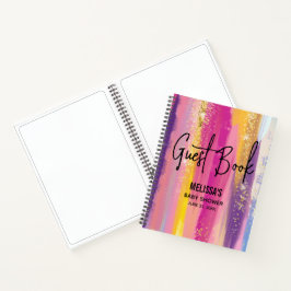 Regenbogenstreifen mit Imitate Gold Glitzer Gästeb Notizbuch