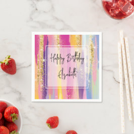 Regenbogenstreifen mit Imitaten Gold Glitzer Gebur Serviette