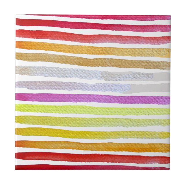 Regenbogenstreifen niedliche Wasserfarbe Fliese (Vorderseite)