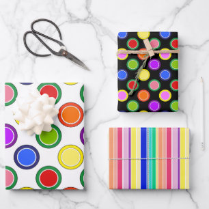Regenbogenstreifen und fröhliche bunte Punkte Geschenkpapier Set