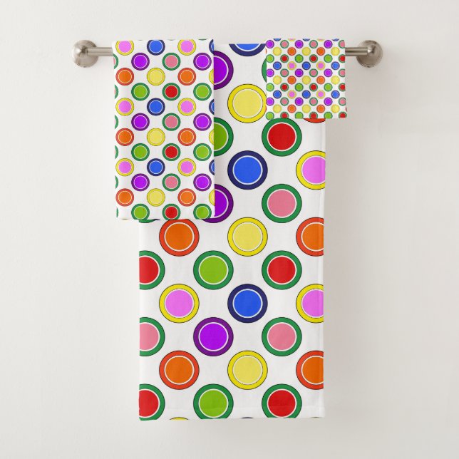 Regenbogenstreifen und Polka Dots glücklich farbig Badhandtuch Set (Insitu)