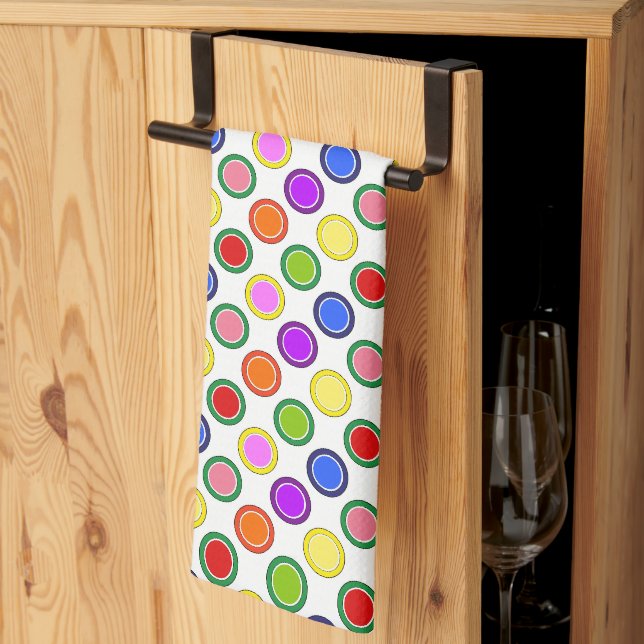 Regenbogenstreifen und Polka Dots glücklich farbig Geschirrtuch (Drittel gefaltet)