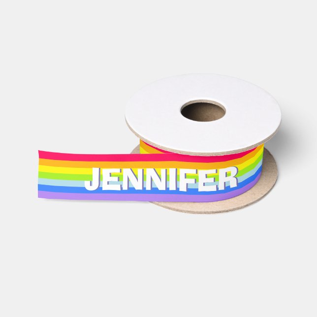 Regenbogenstreifenpersonalisiertes Namensband Satinband (Spule)