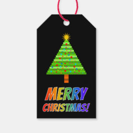 Regenbogentext "MERRY CHRISTMAS!" + Weihnachtsbaum Geschenkanhänger