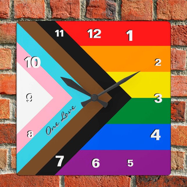 Regenbogenuhr, Regenbogenflagge, LGBTQ /Prix Quadratische Wanduhr (Von Creator hochgeladen)