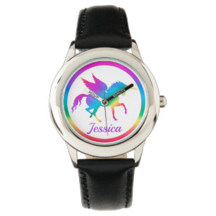 Regenbogenverlauf-Einhorn-Silhouette für Kinder Armbanduhr
