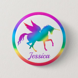 Regenbogenverlauf-Einhorn-Silhouette für Kinder Button