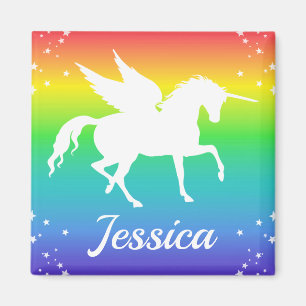 Regenbogenverlauf und Einhornsilhouette mit Sterne Magnet