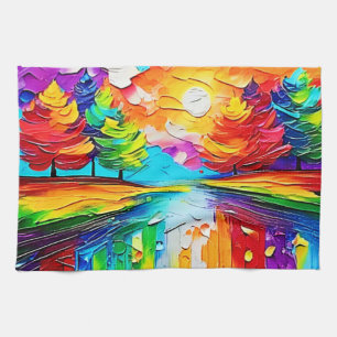 Regenbogenwald-Sonnenuntergangsträume Geschirrtuch