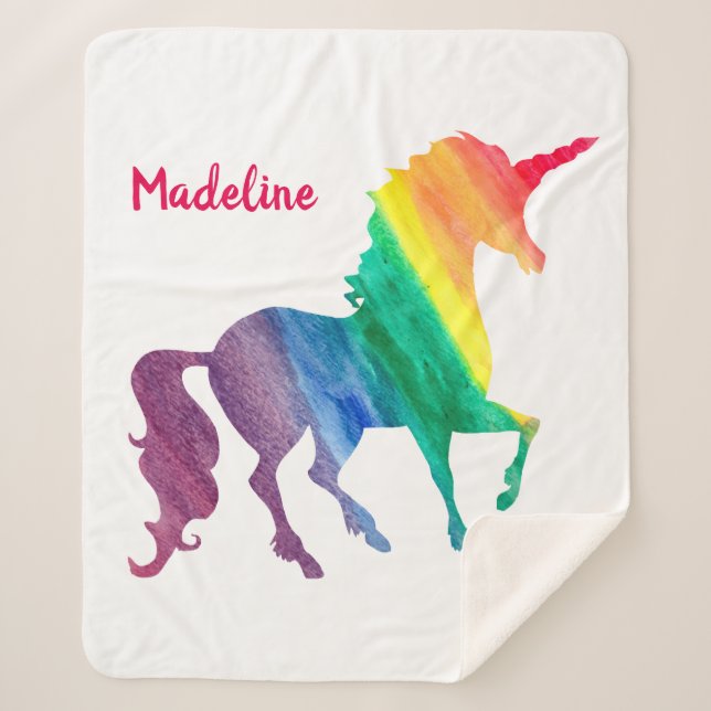 RegenbogenWatercolorunicorn-Silhouette-Mädchen Sherpadecke (Vorderseite)
