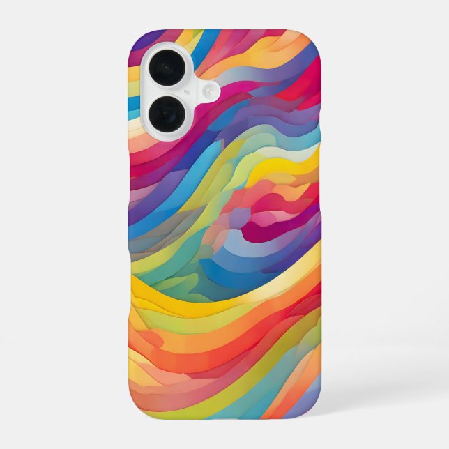 Regenbogenwellen iPhone 16 Hülle (Rückseite)