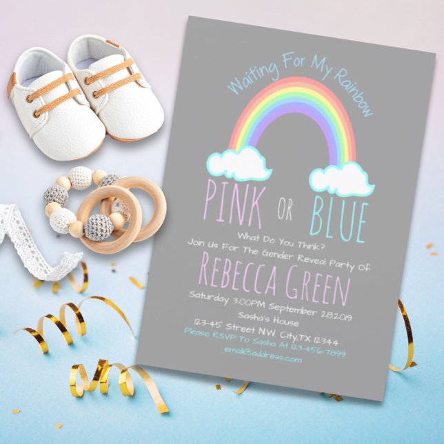 Regenbogenwolke Rosa oder blaues Geschlecht offenb Einladung (rainbow cloud pink or blue gender reveal party invitation)