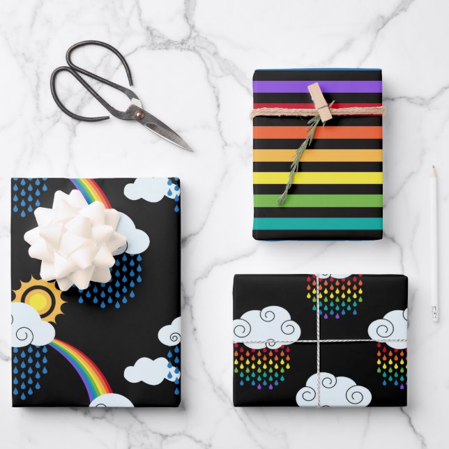 Regenbogenwolken Geschenkpapier Set (Vorderseite)