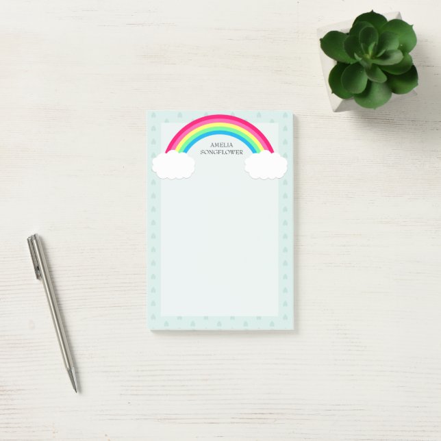 Regenbogenwolken und Herzrasen Personalisiert Post-it Klebezettel (Büro)
