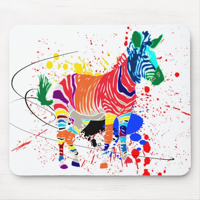 Regenbogenzebra-Tier-mit Monogramm Muster-Party Mousepad (Vorne)