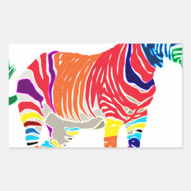 Regenbogenzebra-Tier-mit Monogramm Muster-Party Rechteckiger Aufkleber (Vorderseite)