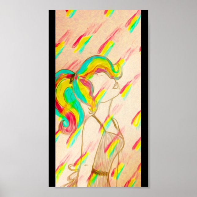 Regenbohnenposter - warme Neonfarben im Regenbogen Poster (Vorne)