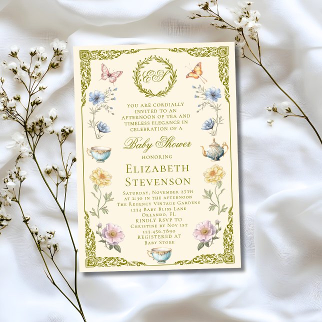 Regency A Baby Is Brewing Tea Party Baby Shower Einladung (Von Creator hochgeladen)